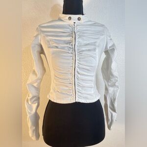 NWT Schiaparelli Inspired White Ruched Cafe' Racer Motorcycle Jacket